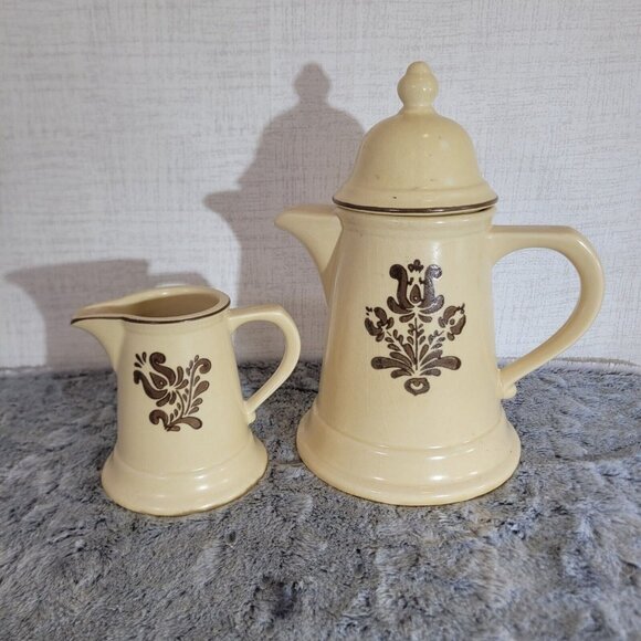 Pfaltzgraff Other - Pfaltzgraff Coffee Pot & Creamer Village 6-550 & 6-24 Stoneware Farmhouse Tea